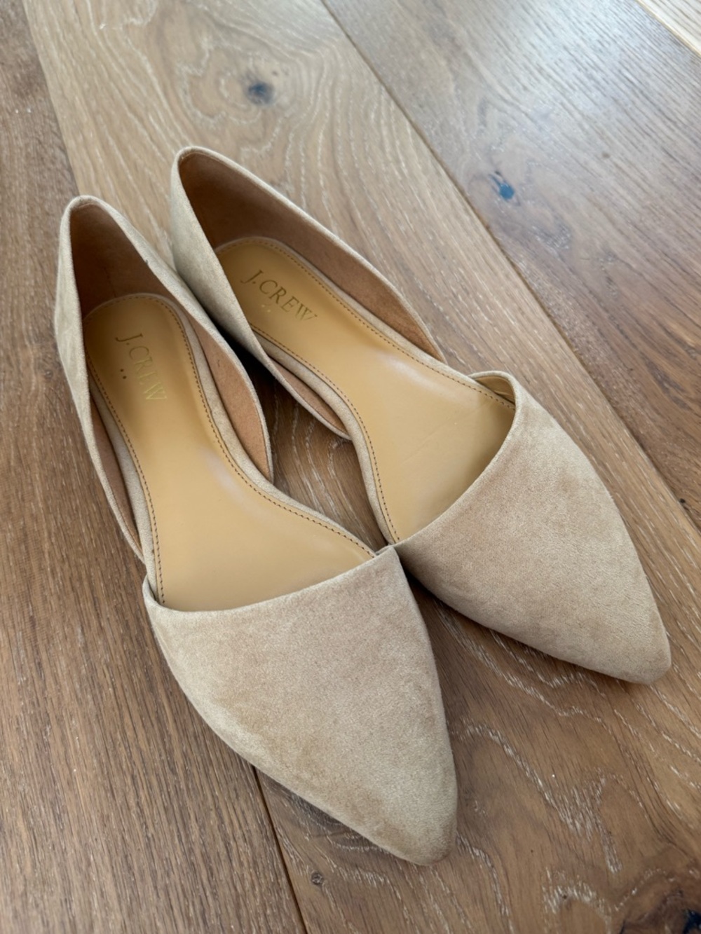 J. Crew Suede Pointed-Toe D'Orsay Flats in Light Beige